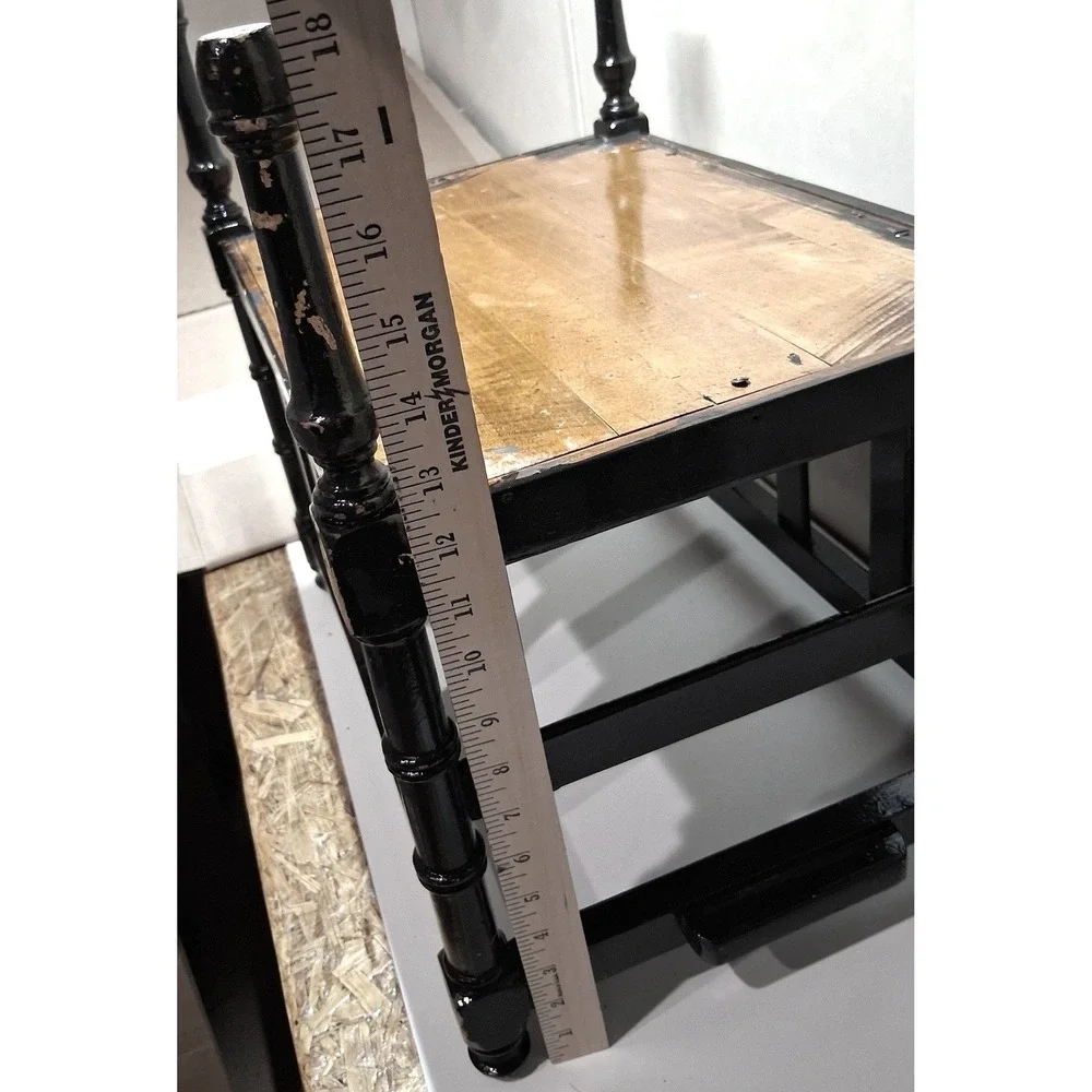 Vintage Black Wooden Spindle Magazine Rack Floor Stand Turned Wood Handle 17x12